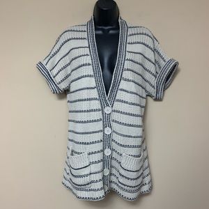 3/$15 SALE! Light Tan and Navy Blue Stripe Button Knit Sweater